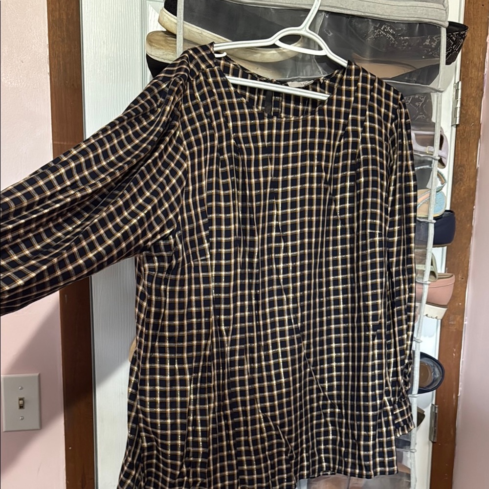 LOFT Plus Plaid Long Sleeve Blouse